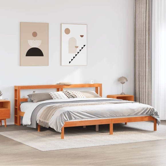 vidaXL Massivholzbett mit Kopfteil Wachsbraun 200x200 cm Kiefer