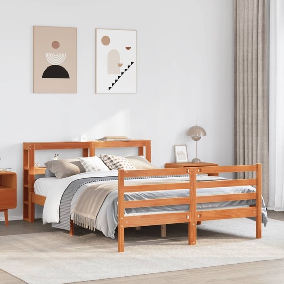 vidaXL Massivholzbett ohne Matratze Wachsbraun 140x200 cm Kiefernholz