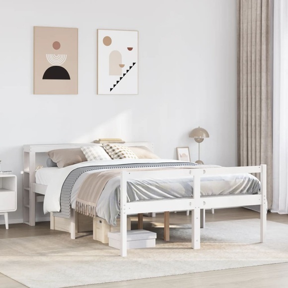 vidaXL Seniorenbett mit Kopfteil Weiß 140x200 cm Massivholz Kiefer