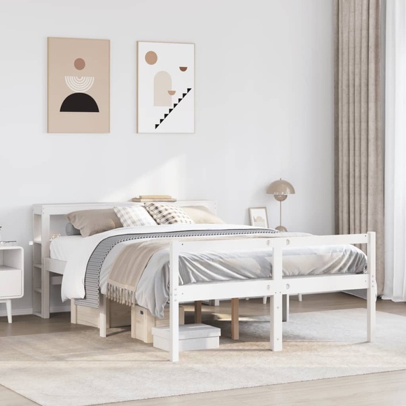 vidaXL Seniorenbett mit Kopfteil Weiß 160x200 cm Massivholz Kiefer