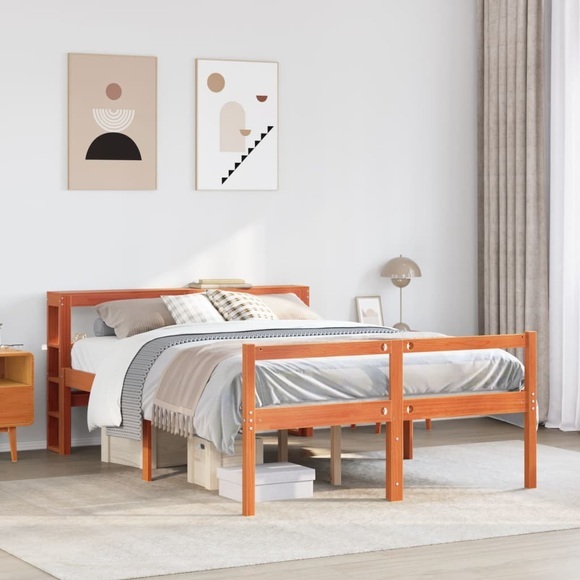 vidaXL Massivholzbett mit Kopfteil Wachsbraun 140x190 cm Kiefer