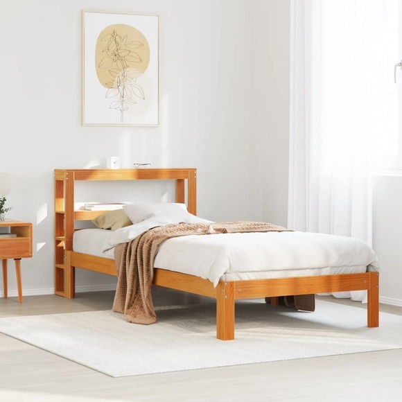 vidaXL Massivholzbett ohne Matratze Wachsbraun 90x200 Kiefernholz