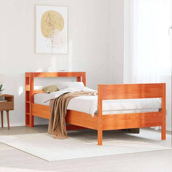 vidaXL Massivholzbett ohne Matratze Wachsbraun 90x200 Kiefernholz
