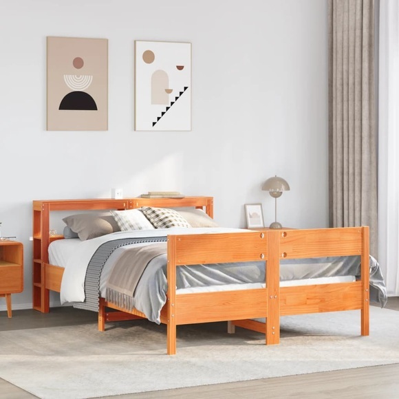 vidaXL Massivholzbett ohne Matratze Wachsbraun 135x190 cm Kiefernholz