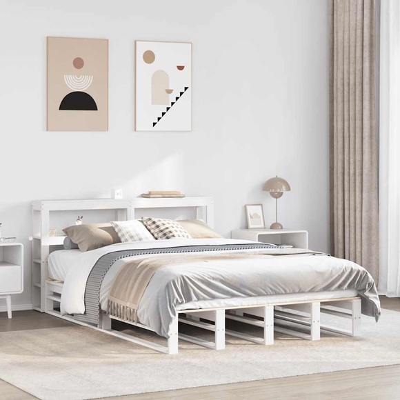 vidaXL Massivholzbett ohne Matratze Weiß 160x200 Kiefernholz
