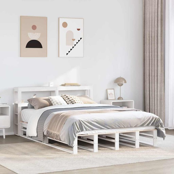 vidaXL Massivholzbett ohne Matratze Weiß 135x190 cm Kiefernholz