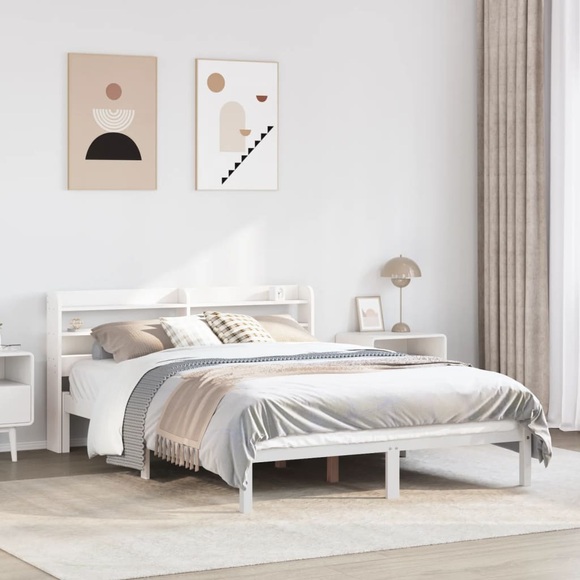 vidaXL Massivholzbett ohne Matratze Weiß 140x200 cm Kiefernholz
