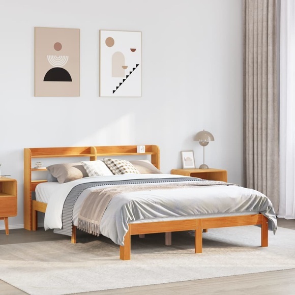 vidaXL Massivholzbett ohne Matratze Wachsbraun 135x190 cm Kiefernholz
