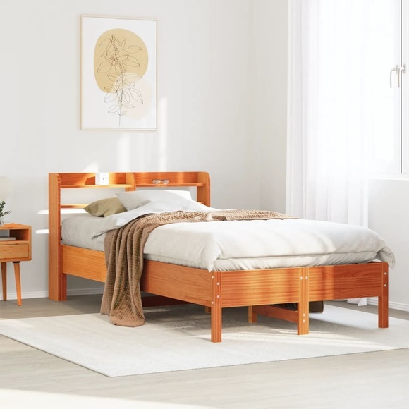 vidaXL Massivholzbett ohne Matratze Wachsbraun 120x200 cm Kiefernholz