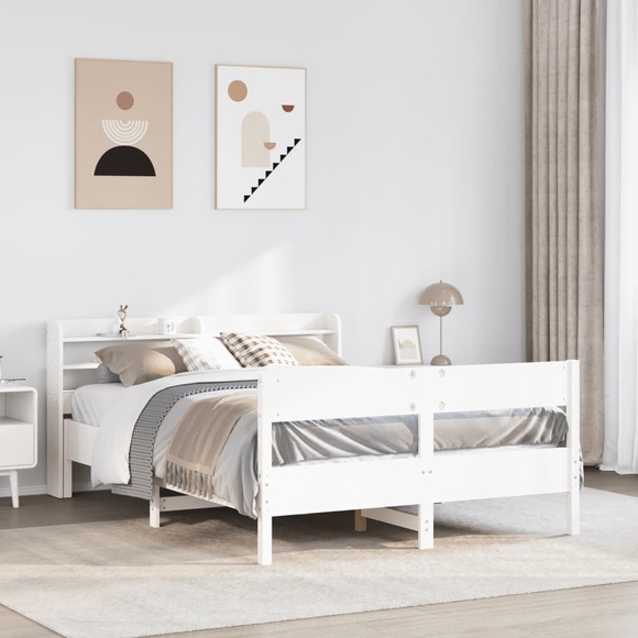 vidaXL Massivholzbett ohne Matratze Weiß 140x200 cm Kiefernholz