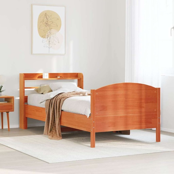 vidaXL Massivholzbett ohne Matratze Wachsbraun 90x200 Kiefernholz