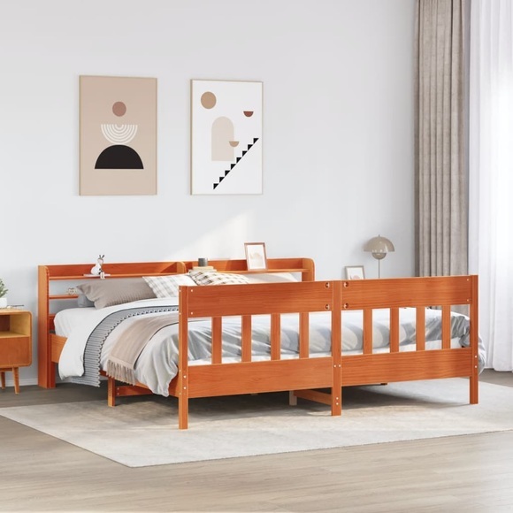 vidaXL Massivholzbett ohne Matratze Wachsbraun 180x200 Kiefernholz