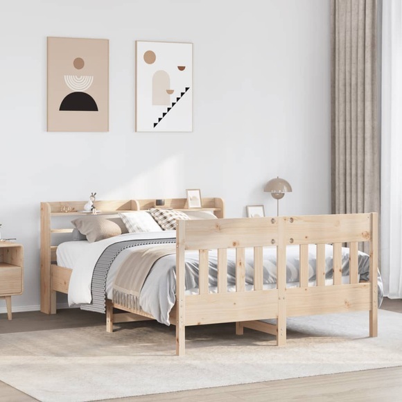 vidaXL Massivholzbett ohne Matratze 135x190 cm Kiefernholz