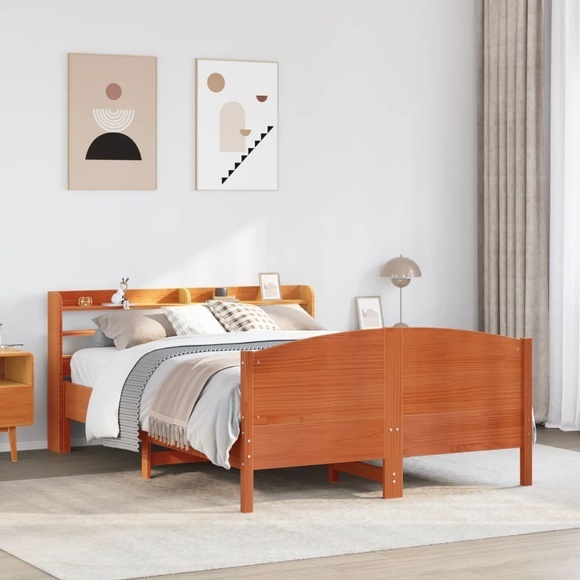 vidaXL Massivholzbett ohne Matratze Wachsbraun 135x190 cm Kiefernholz