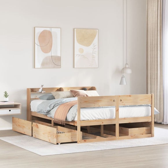 vidaXL Massivholzbett ohne Matratze 135x190 cm Kiefernholz