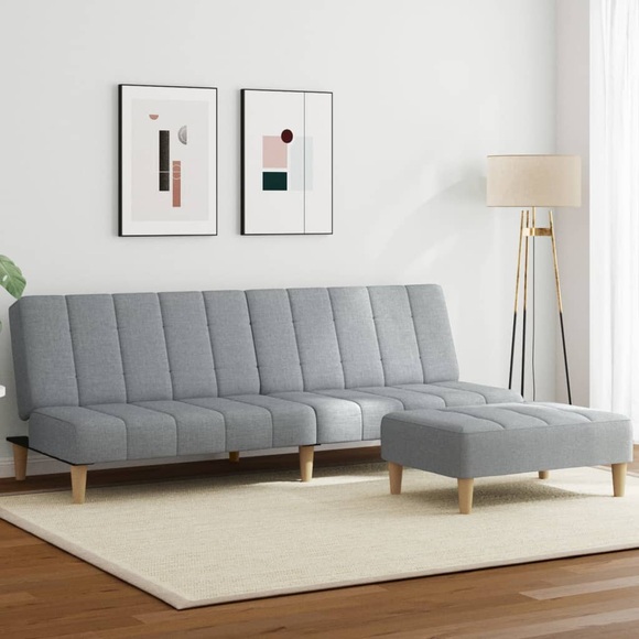 vidaXL Schlafsofa 2-Sitzer mit Fußhocker Hellgrau Stoff