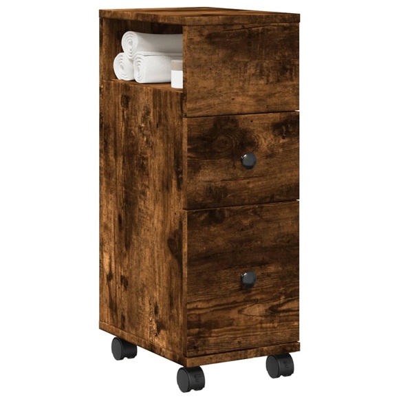 vidaXL Badschrank Schmal mit Rollen Räuchereiche Holzwerkstoff
