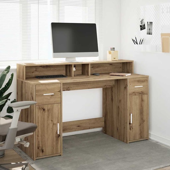vidaXL LED-Schreibtisch Artisan-Eiche 140x55x91 Holzwerkstoff
