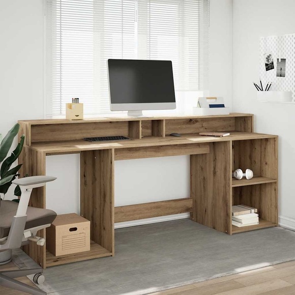 vidaXL LED-Schreibtisch Artisan-Eiche 200x55x91 Holzwerkstoff