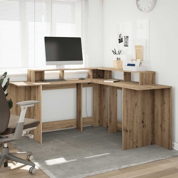 vidaXL LED-Schreibtisch Artisan-Eiche 152x152x91 Holzwerkstoff