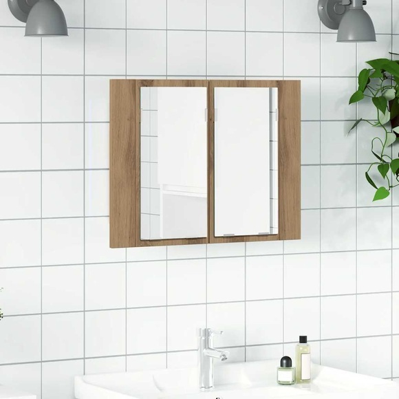 vidaXL LED-Spiegelschrank Artisan-Eiche 60x12x45 cm Holzwerkstoff
