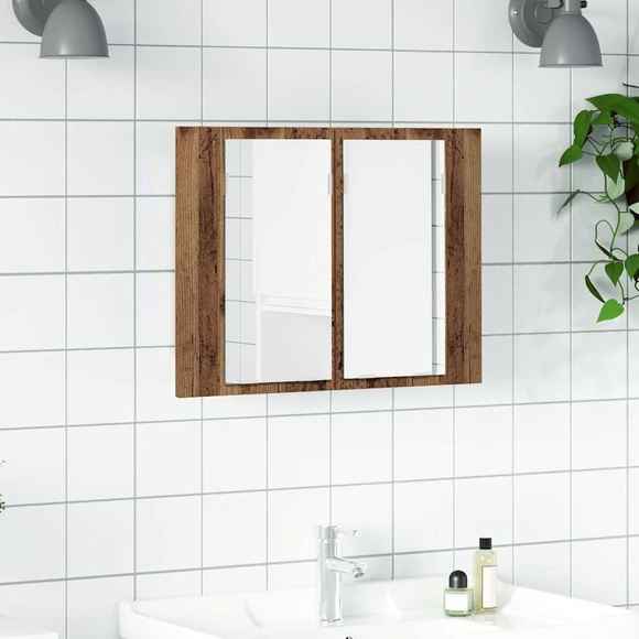 vidaXL LED-Spiegelschrank Altholz-Optik 60x12x45 cm Holzwerkstoff