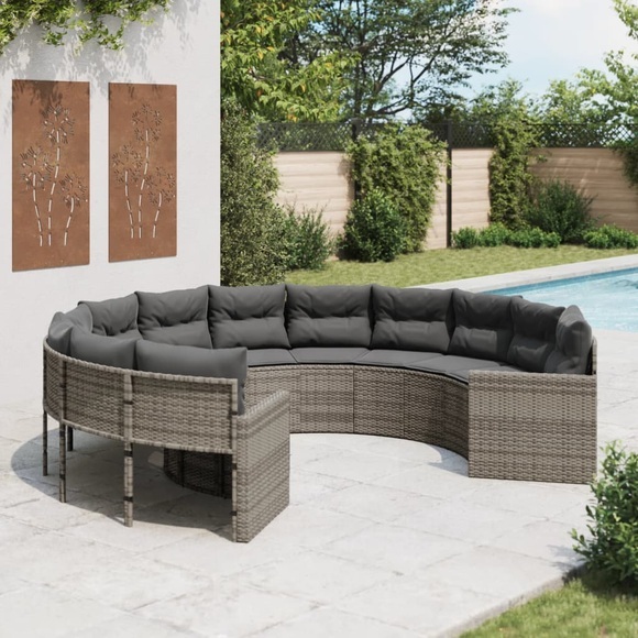 vidaXL Gartensofa mit Kissen Rund Grau Poly-Rattan