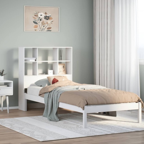 vidaXL Massivholzbett mit Regal ohne Matratze Weiß 90x200 cm Kiefer