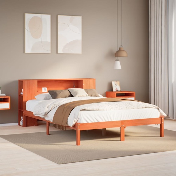 vidaXL Massivholzbett mit Regal ohne Matratze Wachsbraun 140x190 cm