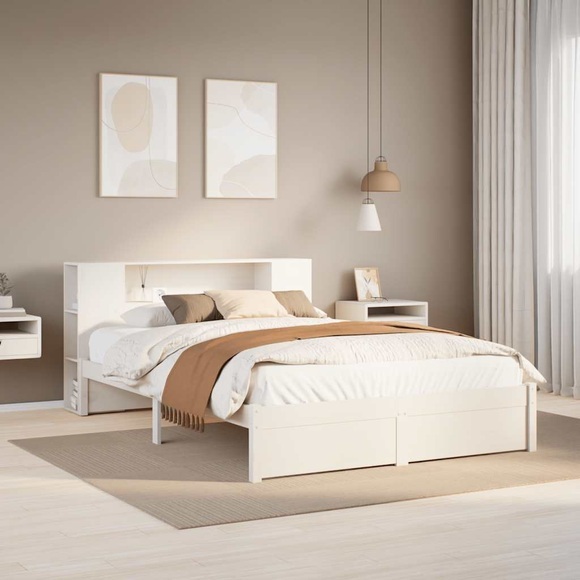 vidaXL Massivholzbett mit Regal ohne Matratze Weiß 160x200 cm Kiefer