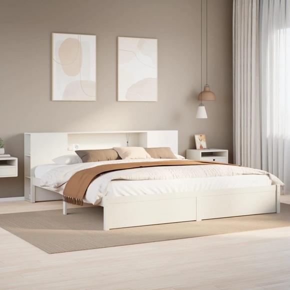 vidaXL Massivholzbett mit Regal ohne Matratze Weiß 200x200 cm Kiefer