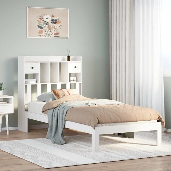 vidaXL Massivholzbett mit Regal ohne Matratze Weiß 75x190 cm Kiefer