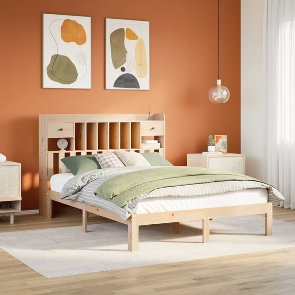 vidaXL Massivholzbett mit Regal ohne Matratze 135x190 cm Kiefer