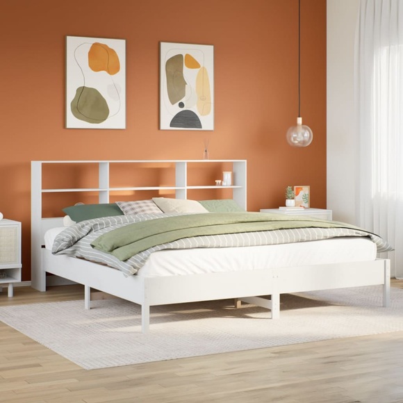 vidaXL Massivholzbett mit Regal ohne Matratze Weiß 180x200 cm Kiefer