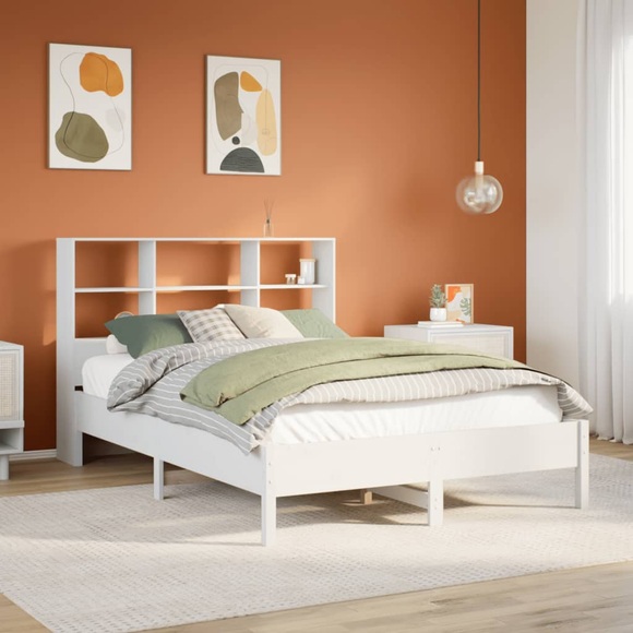vidaXL Massivholzbett mit Regal ohne Matratze Weiß 140x190 cm Kiefer