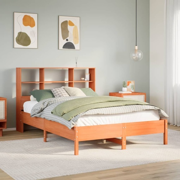vidaXL Massivholzbett mit Regal ohne Matratze Wachsbraun 140x190 cm