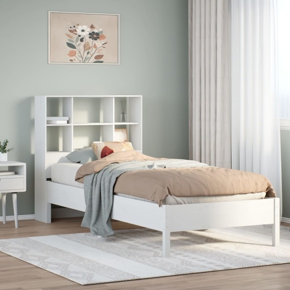 vidaXL Massivholzbett mit Regal ohne Matratze Weiß 90x190 cm Kiefer
