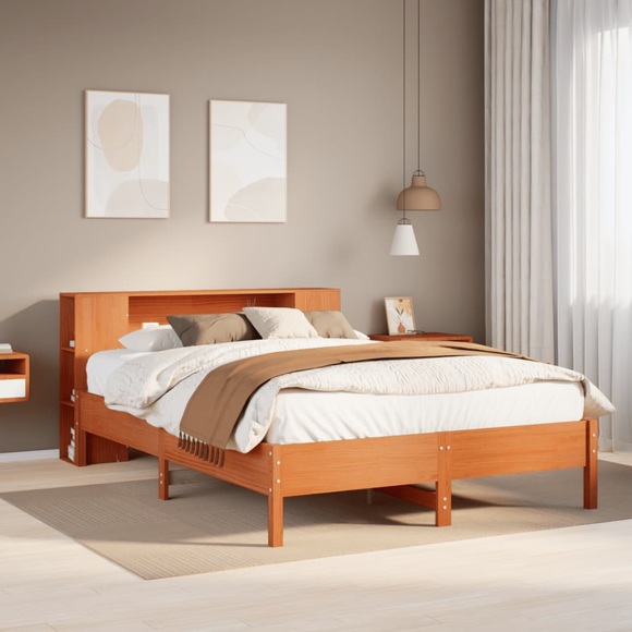vidaXL Massivholzbett mit Regal ohne Matratze Wachsbraun 120x200 cm