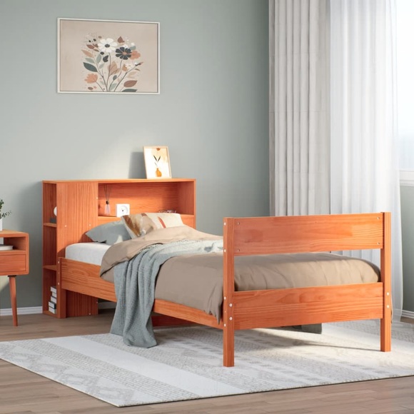 vidaXL Massivholzbett mit Regal ohne Matratze Wachsbraun 100x200 cm