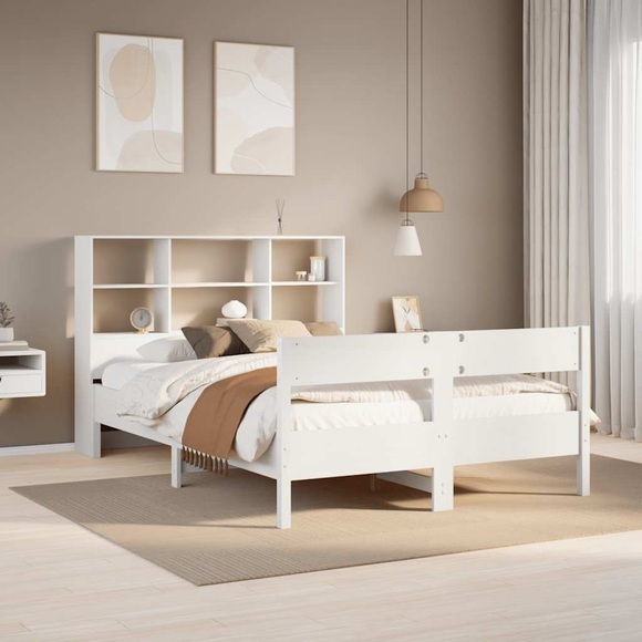 vidaXL Massivholzbett mit Regal ohne Matratze Weiß 160x200 cm Kiefer