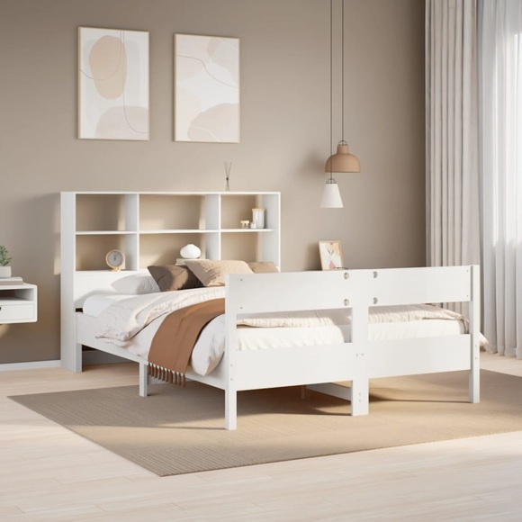 vidaXL Massivholzbett mit Regal ohne Matratze Weiß 140x200 cm Kiefer