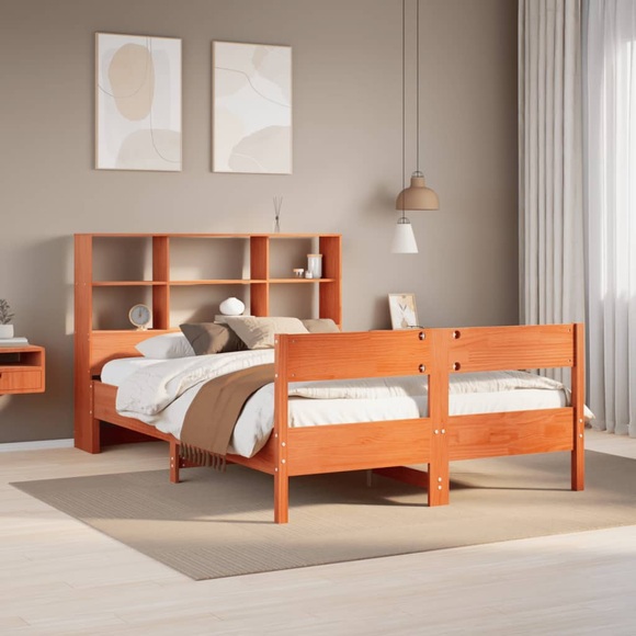 vidaXL Massivholzbett mit Regal ohne Matratze Wachsbraun 120x190 cm