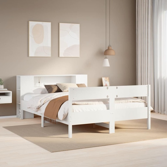 vidaXL Massivholzbett mit Regal ohne Matratze Weiß 140x200 cm Kiefer