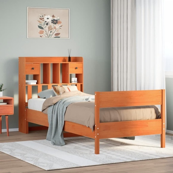 vidaXL Massivholzbett mit Regal ohne Matratze Wachsbraun 100x200 cm