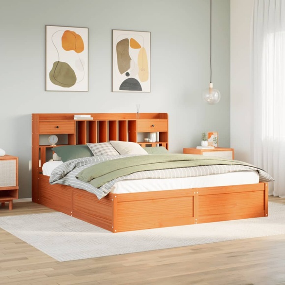 vidaXL Massivholzbett ohne Matratze Wachsbraun 180x200 Kiefernholz