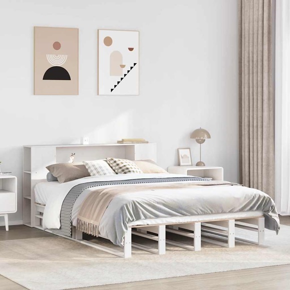 vidaXL Massivholzbett mit Regal ohne Matratze Weiß 150x200 cm