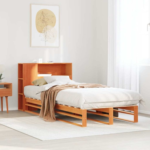 vidaXL Massivholzbett mit Regal ohne Matratze Wachsbraun 75x190 cm