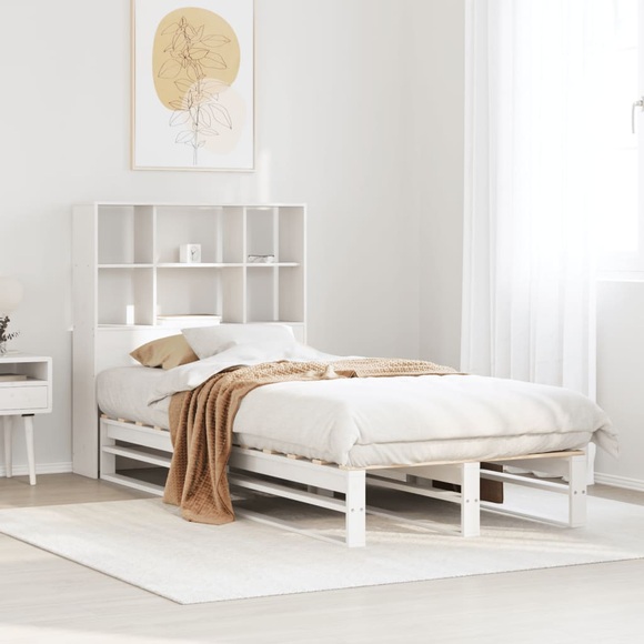 vidaXL Massivholzbett mit Regal ohne Matratze Weiß 90x200 cm