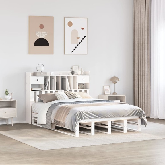 vidaXL Massivholzbett mit Regal ohne Matratze Weiß 150x200 cm Kiefer