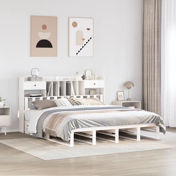 vidaXL Massivholzbett mit Regal ohne Matratze Weiß 180x200 cm Kiefer